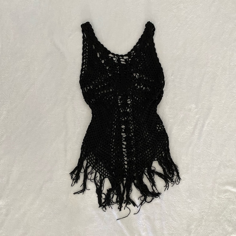 Fashion Nova Black Crochet Swim Coverup